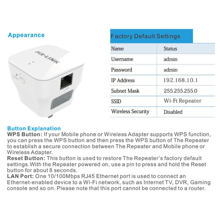 PIXLINK WR12 300Mbps WIFI Signal Amplification Enhanced Repeater, Plug Type:US Plug -  by PIXLINK | Online Shopping UK | buy2fix