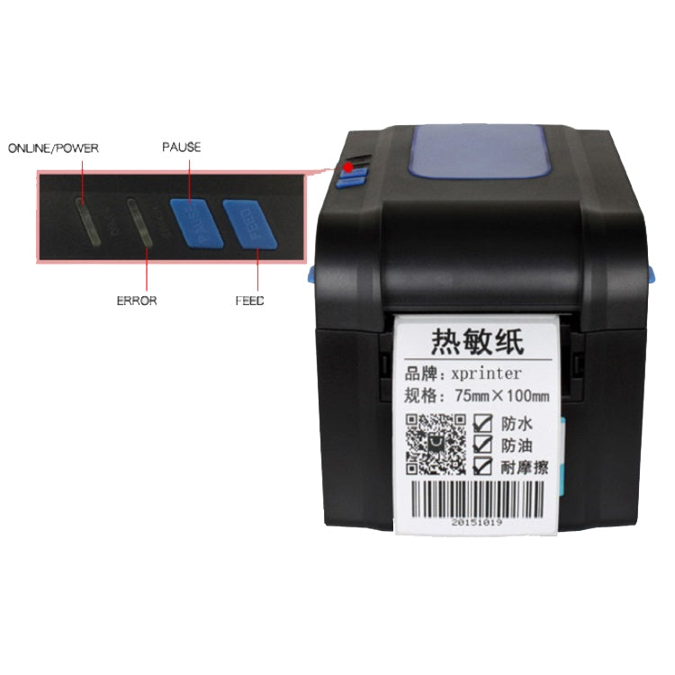 Xprinter XP-370B Barcode Printer Self-adhesive QR Code Printer Label Clothing Tag Thermal Ticket Machine(UK Plug) - Consumer Electronics by Xprinter | Online Shopping UK | buy2fix