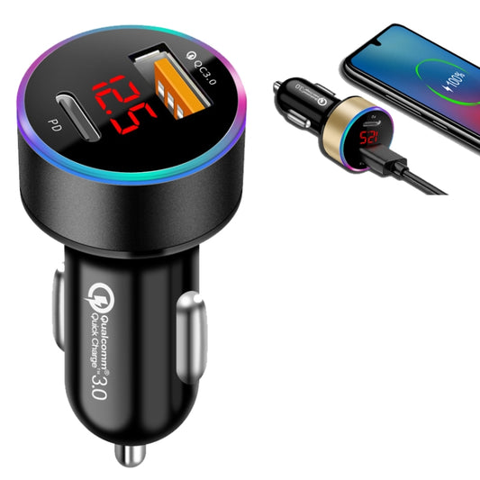 Aluminum Alloy Digital Display PD+QC3.0 Car Charger Multifunctional Car Charger(Elegant Black ) - In Car by buy2fix | Online Shopping UK | buy2fix