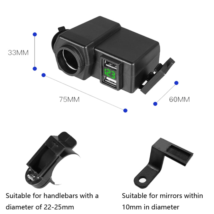 Motorcycle Car Dual USB Mobile Phone Charger With Cigarette Lighter Interface Multi-function Digital Display Car Charger, Style:DYUK Green Light - In Car by buy2fix | Online Shopping UK | buy2fix