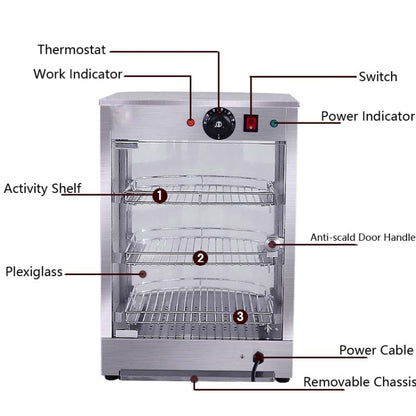 DH-1P Three-layer Electrical Heating Holding Cabinet Egg Tart Pizza Bread Food Heating Constant Temperature Holding Display Cabinet,  CN Plug - Home & Garden by buy2fix | Online Shopping UK | buy2fix