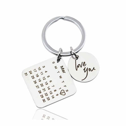 Personalized Calendar Keychain Hand Carved Calendar Keyring Stainless Steel Brelok(Silver) - Key Rings by buy2fix | Online Shopping UK | buy2fix