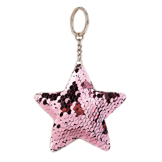 2 PCS Cute Chaveiro Star Keychain Glitter Pompom Sequins Key Chain Gifts for Women Llaveros Mujer Car Bag Accessories Key Ring(Pink) by buy2fix