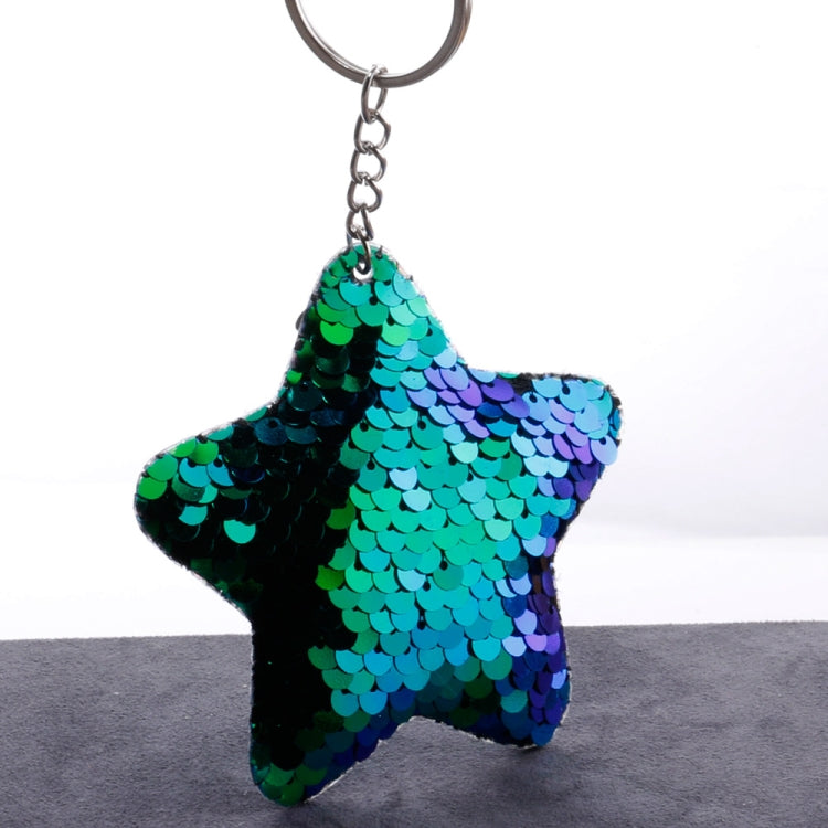 2 PCS Cute Chaveiro Star Keychain Glitter Pompom Sequins Key Chain Gifts for Women Llaveros Mujer Car Bag Accessories Key Ring(Green) - Key Rings by buy2fix | Online Shopping UK | buy2fix