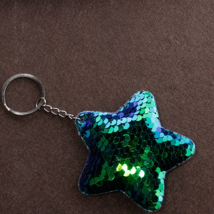 2 PCS Cute Chaveiro Star Keychain Glitter Pompom Sequins Key Chain Gifts for Women Llaveros Mujer Car Bag Accessories Key Ring(Green) - Key Rings by buy2fix | Online Shopping UK | buy2fix