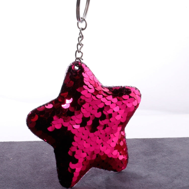 2 PCS Cute Chaveiro Star Keychain Glitter Pompom Sequins Key Chain Gifts for Women Llaveros Mujer Car Bag Accessories Key Ring(Magenta) by buy2fix