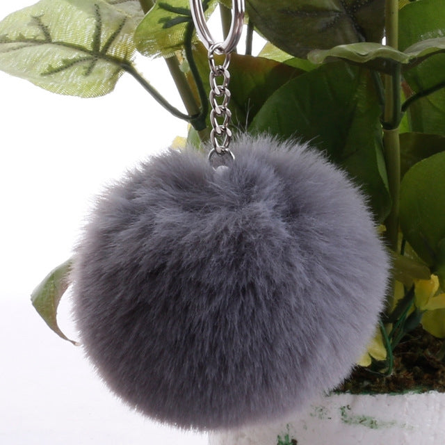 Simple Key Chain Fur Ball Pompon Keychain Pompom Artificial Rabbit Fur Animal Keychains for Woman Car Bag Key Rings(light gray) - Key Rings by KOOROL | Online Shopping UK | buy2fix