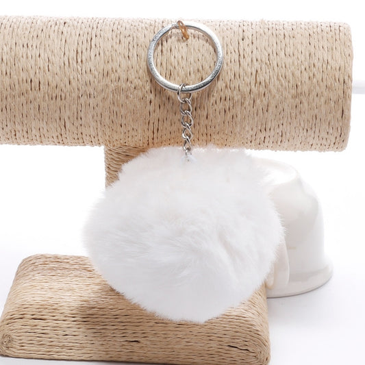 Simple Key Chain Fur Ball Pompon Keychain Pompom Artificial Rabbit Fur Animal Keychains for Woman Car Bag Key Rings(creamy-white) by KOOROL