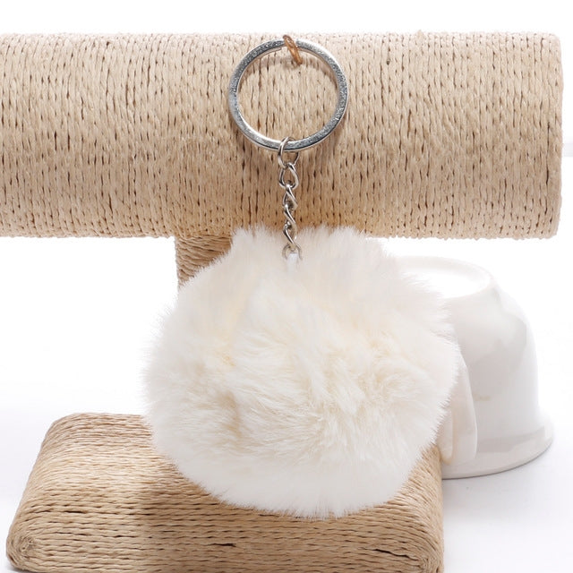 Simple Key Chain Fur Ball Pompon Keychain Pompom Artificial Rabbit Fur Animal Keychains for Woman Car Bag Key Rings(khaki) - Key Rings by KOOROL | Online Shopping UK | buy2fix