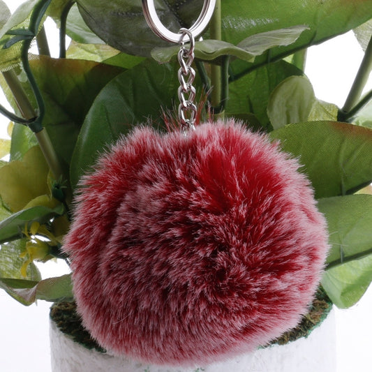 Simple Key Chain Fur Ball Pompon Keychain Pompom Artificial Rabbit Fur Animal Keychains for Woman Car Bag Key Rings (Frost Wine Red) by KOOROL