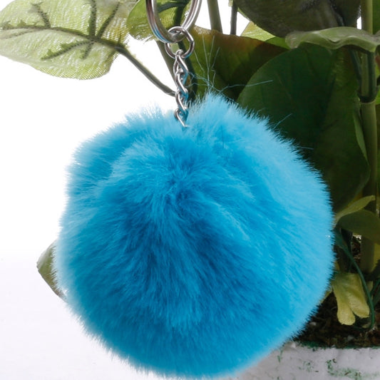 Simple Key Chain Fur Ball Pompon Keychain Pompom Artificial Rabbit Fur Animal Keychains for Woman Car Bag Key Rings(lake Blue) by buy2fix