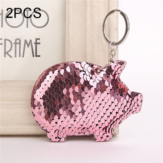 2PCS Cute Chaveiro Pig Keychain Glitter Pompom Sequins Key Chain Gifts for Women Llaveros Mujer Car Bag Accessories Key Ring(pink) by buy2fix