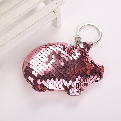 2PCS Cute Chaveiro Pig Keychain Glitter Pompom Sequins Key Chain Gifts for Women Llaveros Mujer Car Bag Accessories Key Ring(colorful) by buy2fix