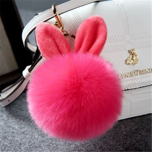 Fur Pom Keychains Fake Rabbit Fur Ball Keychain(watermelon red) by buy2fix
