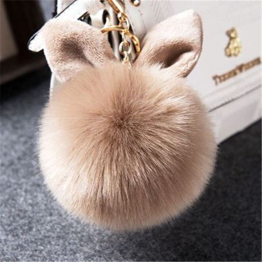 Fur Pom Keychains Fake Rabbit Fur Ball Keychain(khaki) - Key Rings by buy2fix | Online Shopping UK | buy2fix