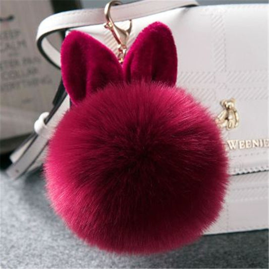 Fur Pom Keychains Fake Rabbit Fur Ball Keychain(wine red) by buy2fix