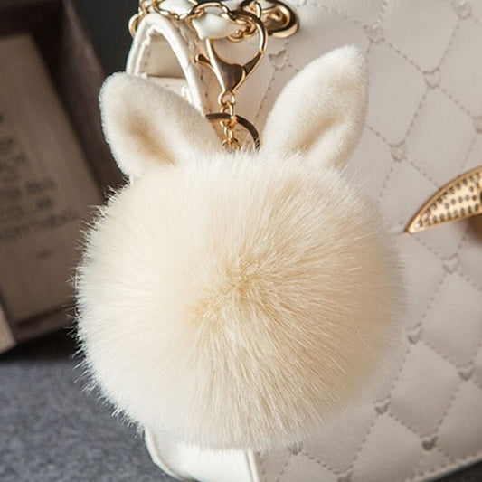 Fur Pom Keychains Fake Rabbit Fur Ball Keychain(creamy-white) - Key Rings by buy2fix | Online Shopping UK | buy2fix