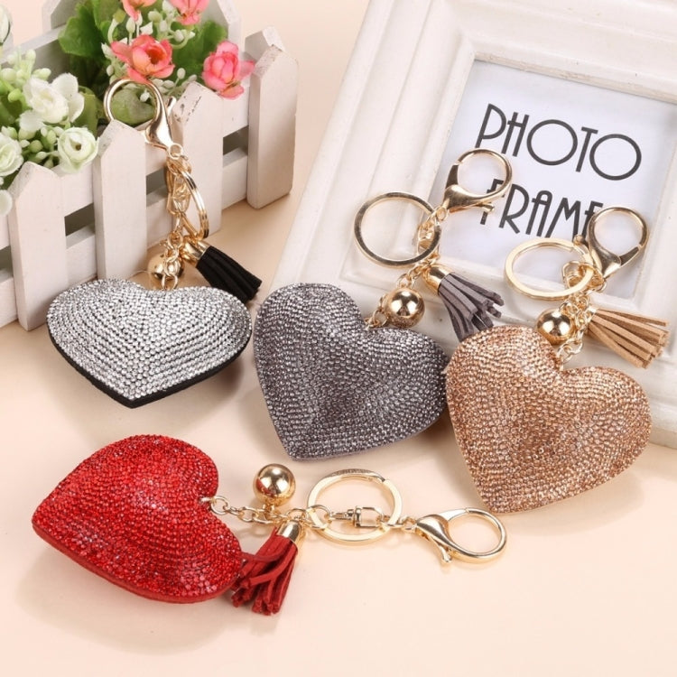 Heart Keychain Leather Tassel Gold Key Holder Metal Crystal Key Chain Keyring Charm Bag Auto Pendant Gift(dark blue) by buy2fix