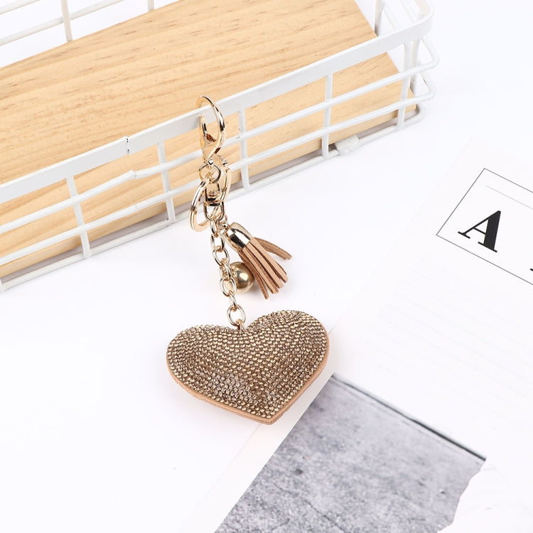 Heart Keychain Leather Tassel Gold Key Holder Metal Crystal Key Chain Keyring Charm Bag Auto Pendant Gift(watermelon red) by buy2fix