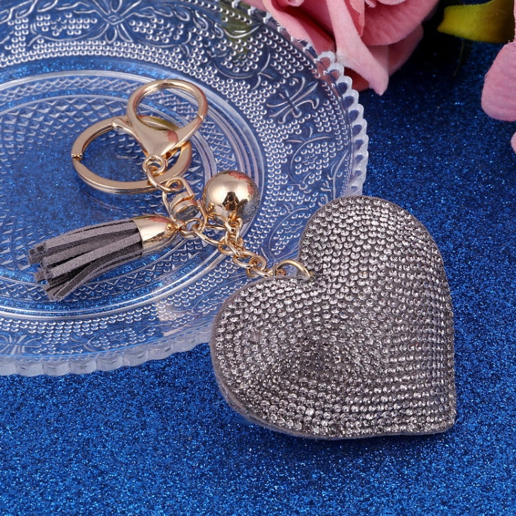 Heart Keychain Leather Tassel Gold Key Holder Metal Crystal Key Chain Keyring Charm Bag Auto Pendant Gift(black white) by buy2fix