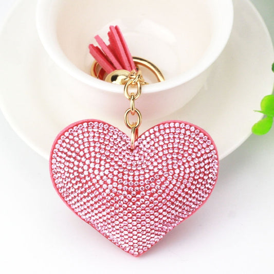 Heart Keychain Leather Tassel Gold Key Holder Metal Crystal Key Chain Keyring Charm Bag Auto Pendant Gift(pink) by buy2fix