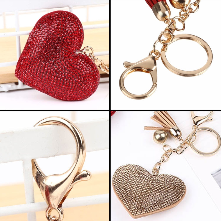 Heart Keychain Leather Tassel Gold Key Holder Metal Crystal Key Chain Keyring Charm Bag Auto Pendant Gift(pink) by buy2fix