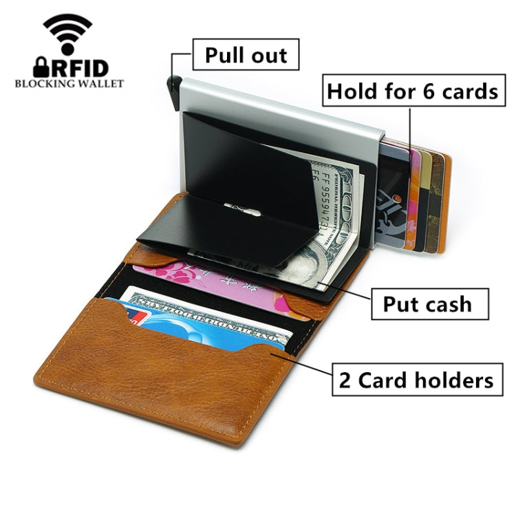 Automatic Elastic Card Type Anti-magnetic RFID Anti-theft Retro Card Package Universal Leather Metal Wallet(Black) - Home & Garden by buy2fix | Online Shopping UK | buy2fix