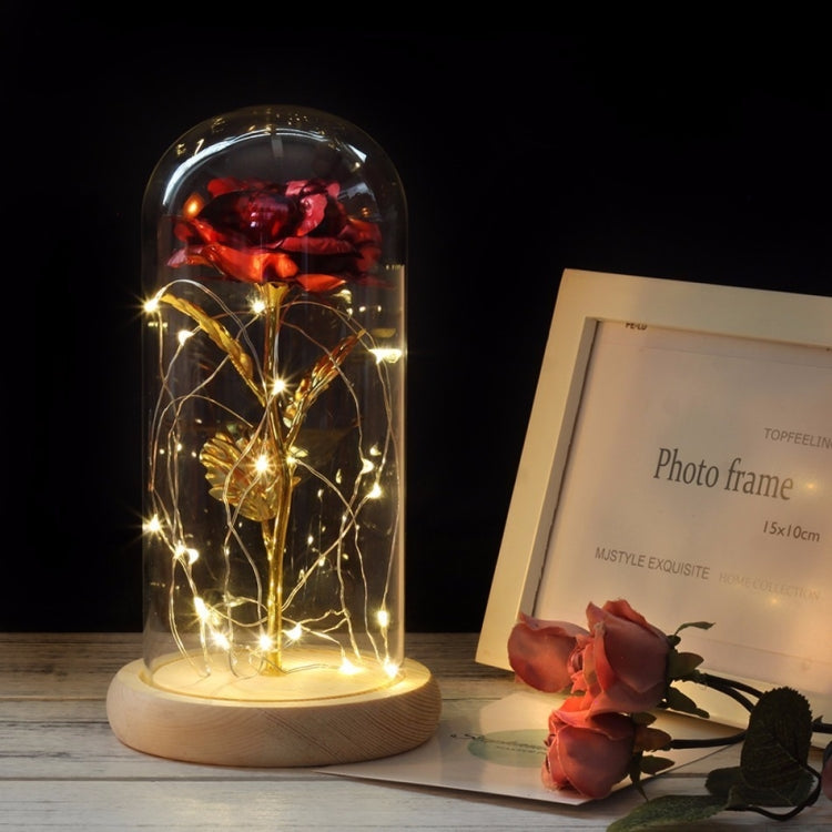 Simulation Roses Lights Glass Cover Decorations Crafts Valentines Day Gifts(Red) - LED Light by buy2fix | Online Shopping UK | buy2fix