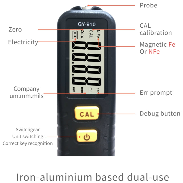 RICHMETERS GY910 Coating Thickness Gauge Metal Probe FE + NFE Iron and Aluminum Dual Use - Consumer Electronics by RICHMETERS | Online Shopping UK | buy2fix