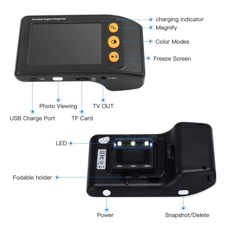 3.5 Inch 2X-25X High-Definition Handheld  Magnifying Glass Electronic Vision Aid(Black) - Consumer Electronics by buy2fix | Online Shopping UK | buy2fix