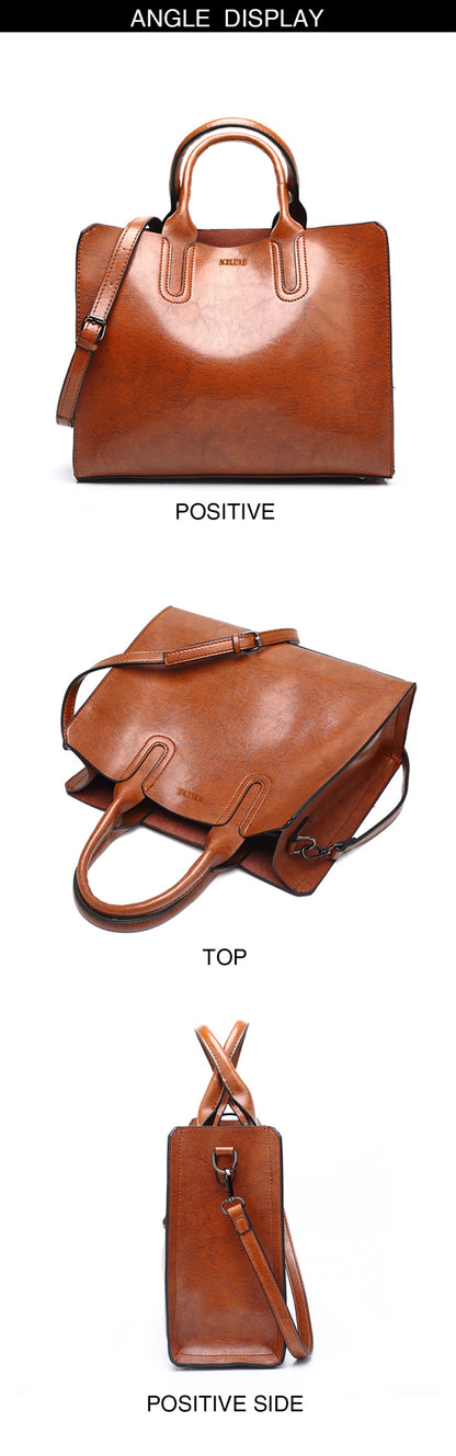 Leather Handbags Big Women Bag Casual Female Bags Trunk Tote Shoulder Bag Ladies Large Bolsos, Color:Brown - Home & Garden by buy2fix | Online Shopping UK | buy2fix