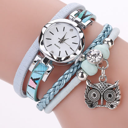 2 PCS Ladies Small Dial Circle Owl Pendant Bracelet Watch(Milk White) - Bracelet Watches by buy2fix | Online Shopping UK | buy2fix