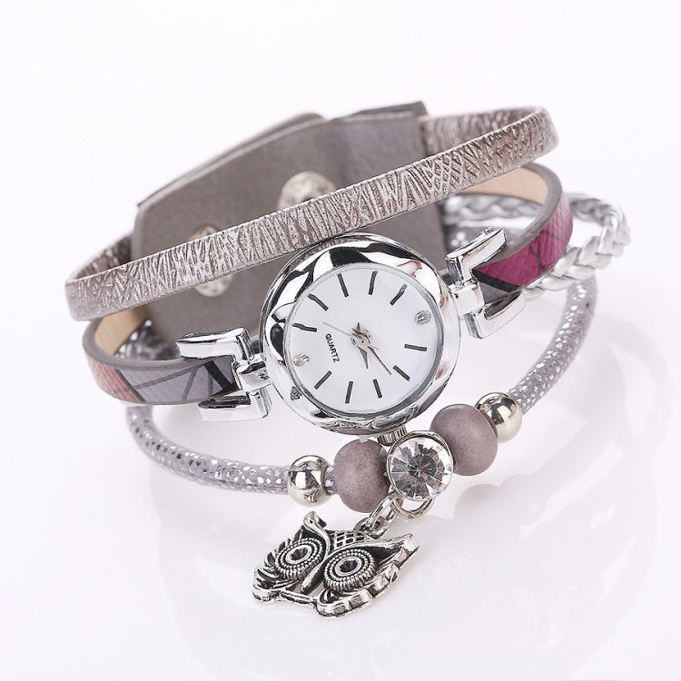 2 PCS Ladies Small Dial Circle Owl Pendant Bracelet Watch(Milk White) - Bracelet Watches by buy2fix | Online Shopping UK | buy2fix