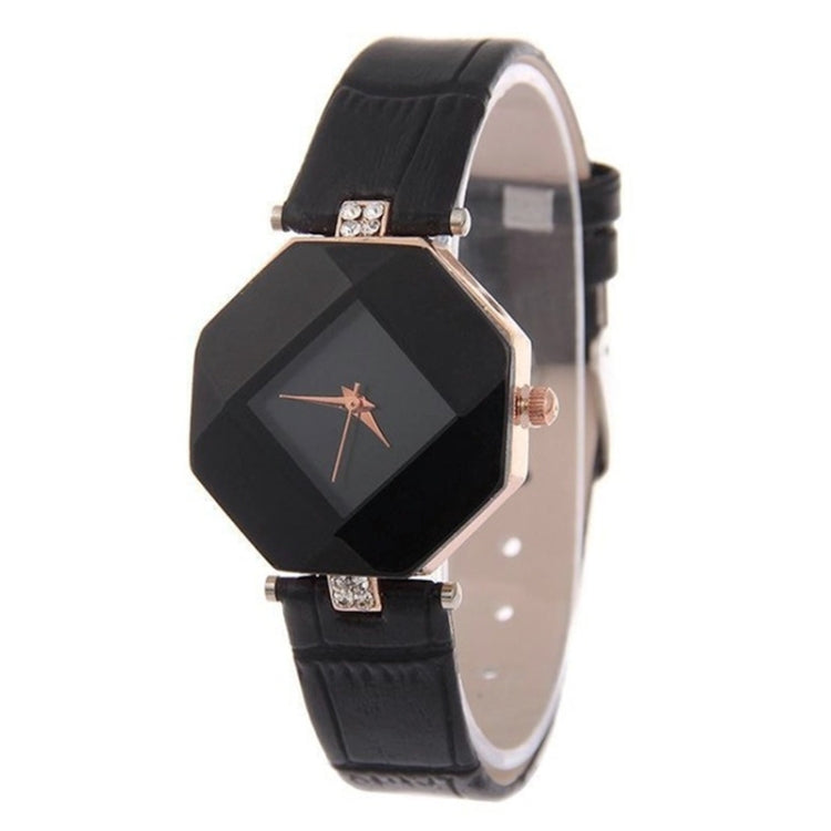 Gem Cut Geometry Crystal Leather Quartz Wristwatch Fashion Watch for Ladies(Black) - Alloy Watches by buy2fix | Online Shopping UK | buy2fix