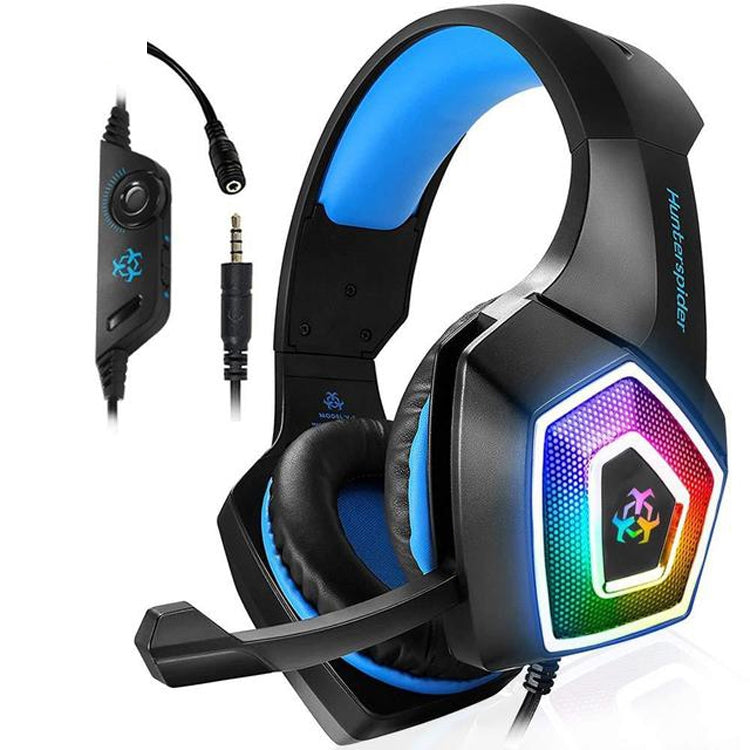 V1 3.5mm RGB Colorful Luminous Wire Control Gaming Headset, Cable Length: 2.2m(Black Blue) - Headset & Headphone by buy2fix | Online Shopping UK | buy2fix