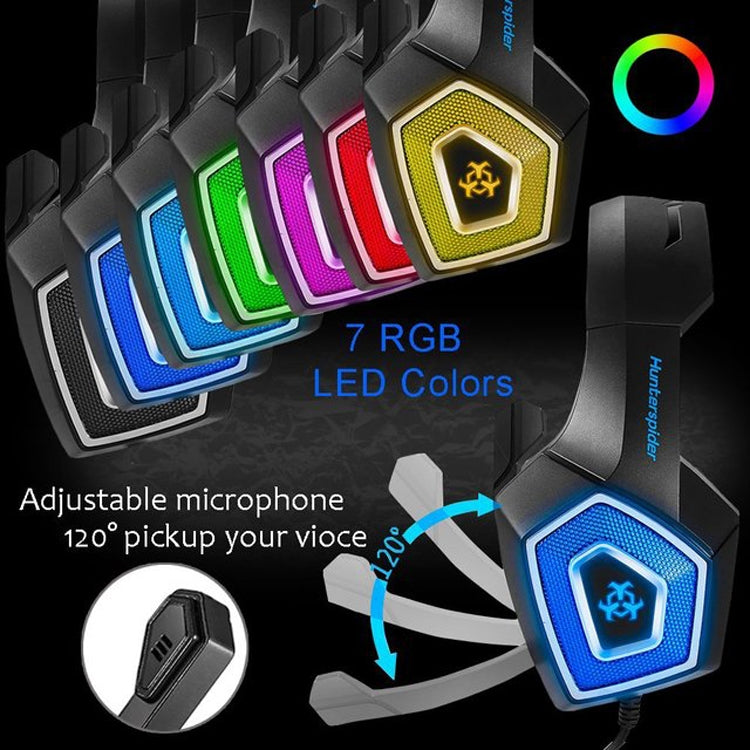 V1 3.5mm RGB Colorful Luminous Wire Control Gaming Headset, Cable Length: 2.2m(Black Blue) - Headset & Headphone by buy2fix | Online Shopping UK | buy2fix