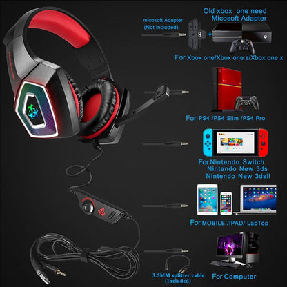 V1 3.5mm RGB Colorful Luminous Wire Control Gaming Headset, Cable Length: 2.2m(Black Red) - Headset & Headphone by buy2fix | Online Shopping UK | buy2fix