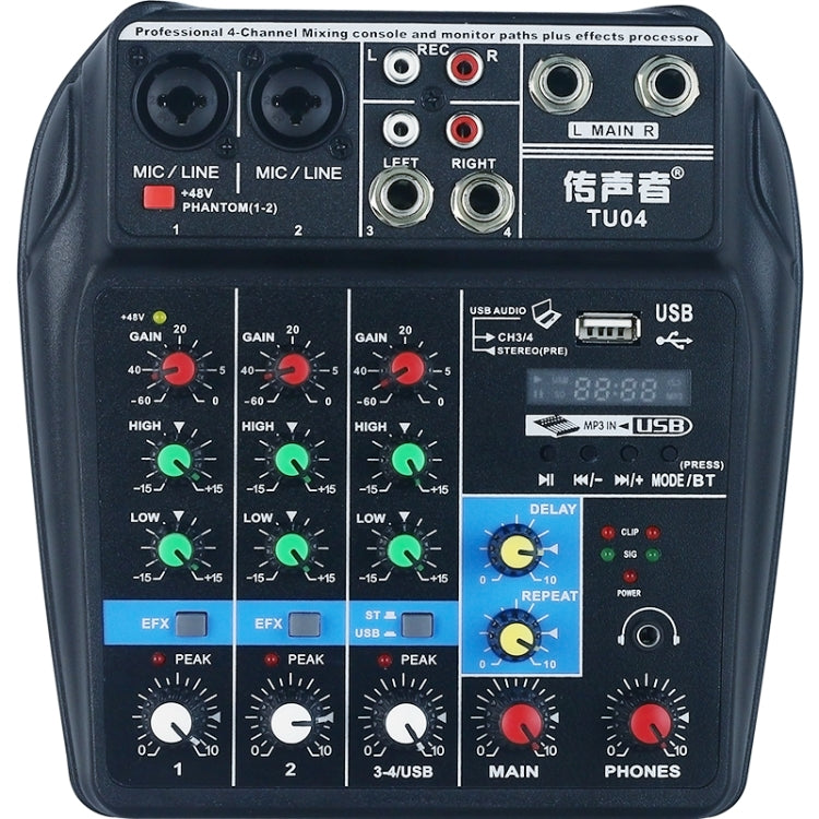 TU04 BT Sound Mixing Console Record 48V Phantom Power Monitor AUX Paths Plus Effects 4 Channels Audio Mixer with USB(Black) - Consumer Electronics by buy2fix | Online Shopping UK | buy2fix