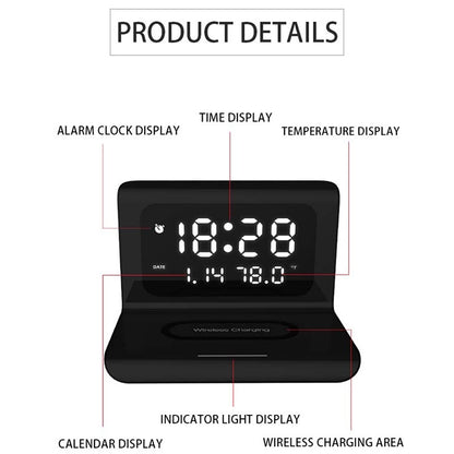 RT1 10W QI Universal Multi-function Mobile Phone Wireless Charger with Alarm Clock & Time / Calendar / Temperature Display(Black) - Apple Accessories by buy2fix | Online Shopping UK | buy2fix