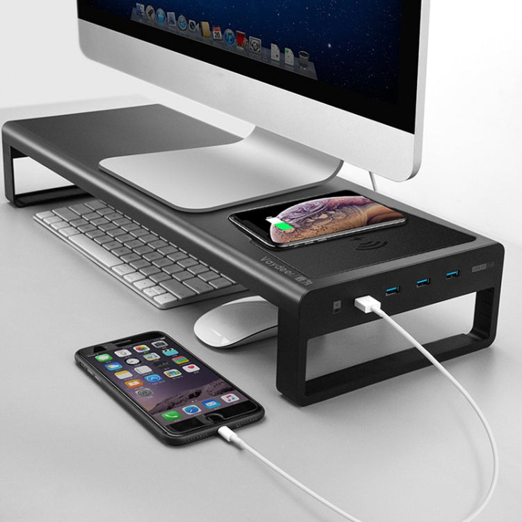 Vaydeer Metal Display Increase Rack Multifunctional Usb Wireless Laptop Screen Stand, Style:L-Wireless Charging-Black(Wireless Charger+1xSplitter+4xUSB3.0) - Computer & Networking by Vaydeer | Online Shopping UK | buy2fix