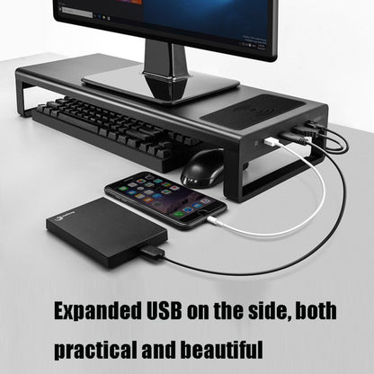 Vaydeer Metal Display Increase Rack Multifunctional Usb Wireless Laptop Screen Stand, Style:L-Wireless Charging-Black(Wireless Charger+1xSplitter+4xUSB3.0) - Computer & Networking by Vaydeer | Online Shopping UK | buy2fix