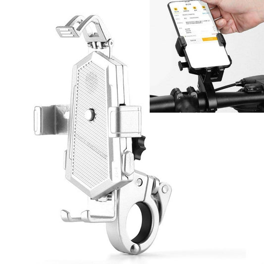 Bicycle Mobile Phone Holder Can Rotate And Adjust Fixed Aluminum Alloy Bracket Automatic Grab Bracket, Style:Handlebar Installation(Silver) by buy2fix