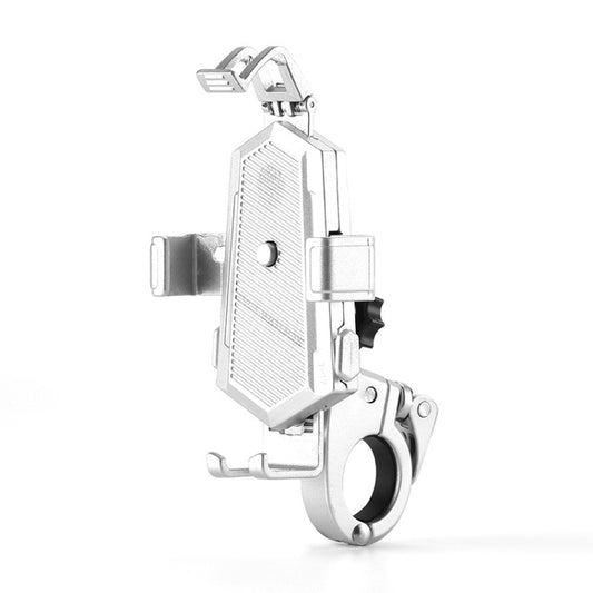 Bicycle Mobile Phone Holder Can Rotate And Adjust Fixed Aluminum Alloy Bracket Automatic Grab Bracket, Style:Handlebar Installation(Silver) by buy2fix