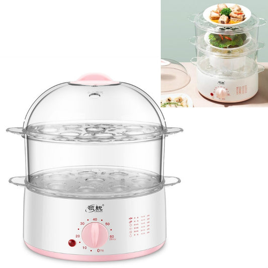 LINGRUI Timer Mini Multi-Function Egg Cooker Automatic Power Off Home Breakfast Machine, CN Plug, Specification:Double Layers(Pink) - Home & Garden by buy2fix | Online Shopping UK | buy2fix