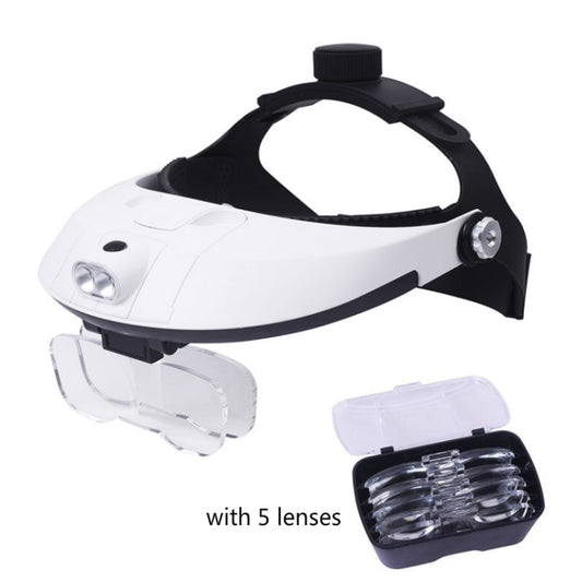 The Elderly Reading And Repairing Magnifying Glass With 2 LED Lamp Head-Mounted HD Magnifying Glass by buy2fix