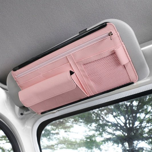 Car Sun Block Glasses Case Document Holder Car Plastic Frame Zipper Type Multi-Function Card Bag Storage Bag(Pink) by buy2fix