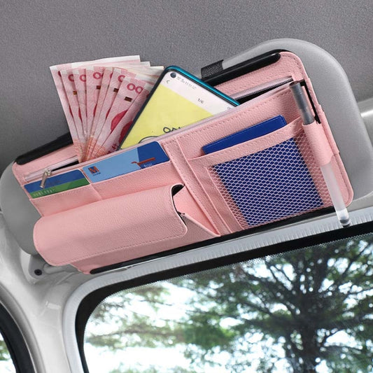 Car Sun Block Glasses Case Document Holder Car Plastic Frame Zipper Type Multi-Function Card Bag Storage Bag(Pink) by buy2fix