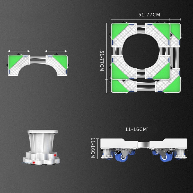 Double Tubes 4 Wheels + 8 Legs Adjustable Stainless Steel Refrigerator Bracket Washing Machine Base Bracket - Home & Garden by buy2fix | Online Shopping UK | buy2fix