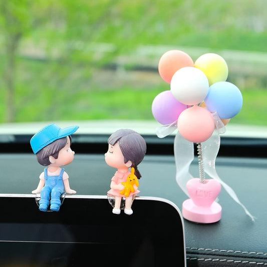 In Car Ornament Lovely Kissing Couple Doll, Colour:Blue+Spring Balloon - In Car by buy2fix | Online Shopping UK | buy2fix