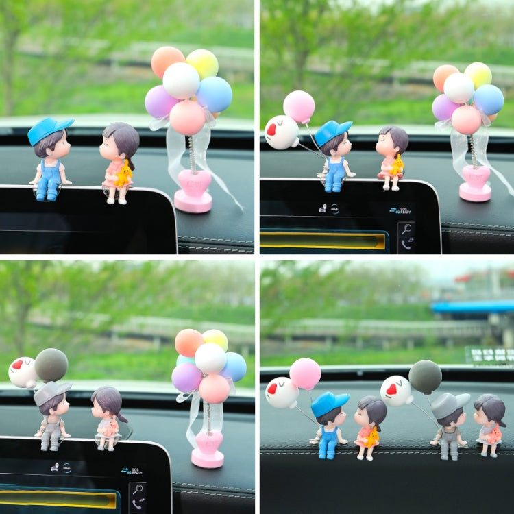 In Car Ornament Lovely Kissing Couple Doll, Colour:Gray Couple + Gray Balloon + Blue Pink White Balloon - In Car by buy2fix | Online Shopping UK | buy2fix